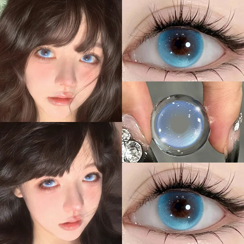 New 1pair Cosplay Colored Contact Lenses 2Pcs Myopia Halloween Anime Cyber Pink Color Contacts with Power 6-12 Months