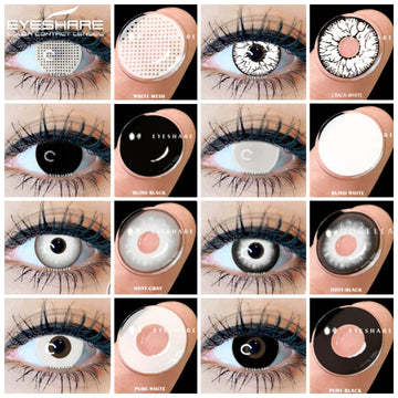1pair Halloween Contacts Lenses Color Contact Lenses for Eyes Yearly Anime Cosplay Contacts White Lenses Black Lenses
