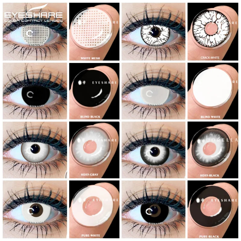 1pair Halloween Contacts Lenses Color Contact Lenses for Eyes Yearly Anime Cosplay Contacts White Lenses Black Lenses