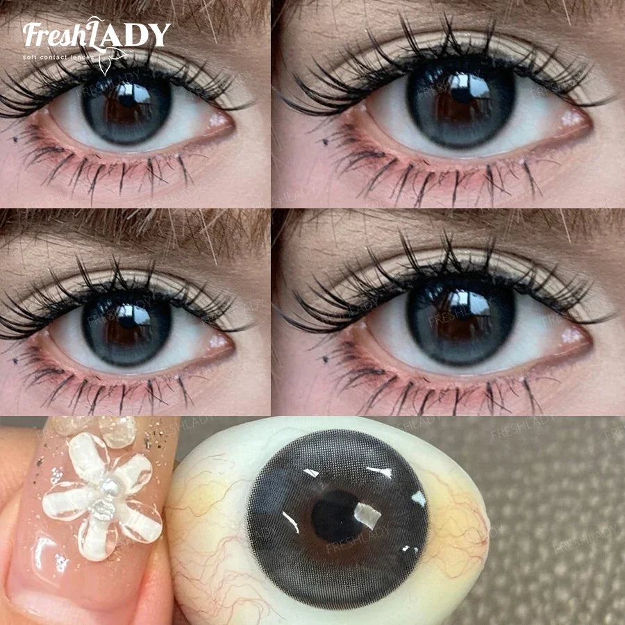1 Pair Brown Colored Contact Lenses Natural Gray Pupils Eyes Contact lenses Big Eyes Soft Contacts 14.20mm