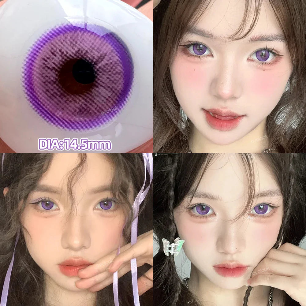 1 Pair Purple Beauty Colored contact lenses For Eyes Halloween Makeup Lens Pupils Fashion Big Eye Lenses Myopia Lenses