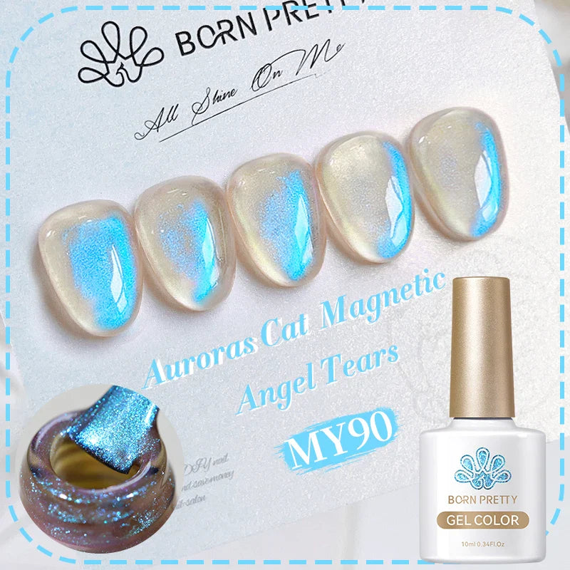 BORN PRETTY 10ml Black Glass Cat Magnetic Gel Nail Polish Ultra Shine Gold Silver Glitter Soak Off UV LED Gel Nail Art Varnish