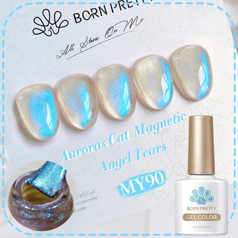BORN PRETTY 10ml Black Glass Cat Magnetic Gel Nail Polish Ultra Shine Gold Silver Glitter Soak Off UV LED Gel Nail Art Varnish
