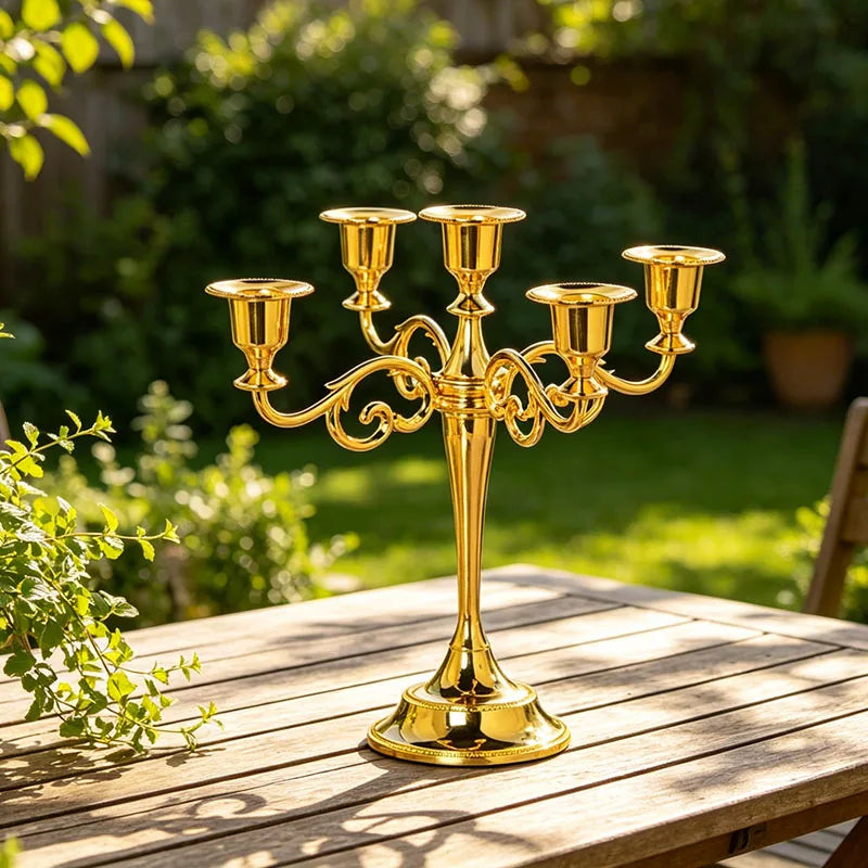 European Luxury Gold Candle Holder, Romantic Atmosphere Candelabra for Home Living Room Candlelight Dinner Decoration