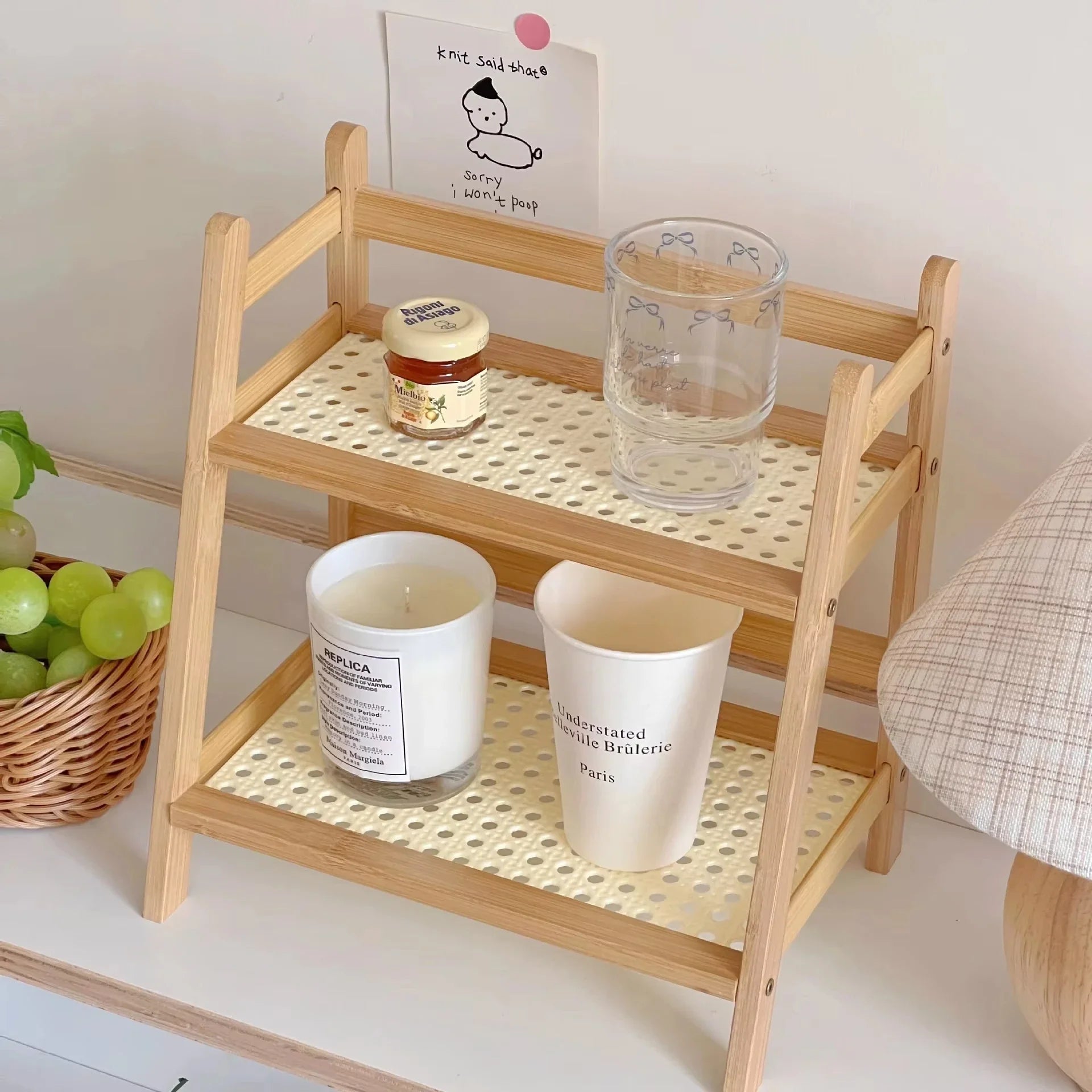 Countertop Organizer 2 Layer Coffee Cup Holder Multipurpose Bamboo Storage Shelf for Hotel Apartment Dressing Table Shelf Home