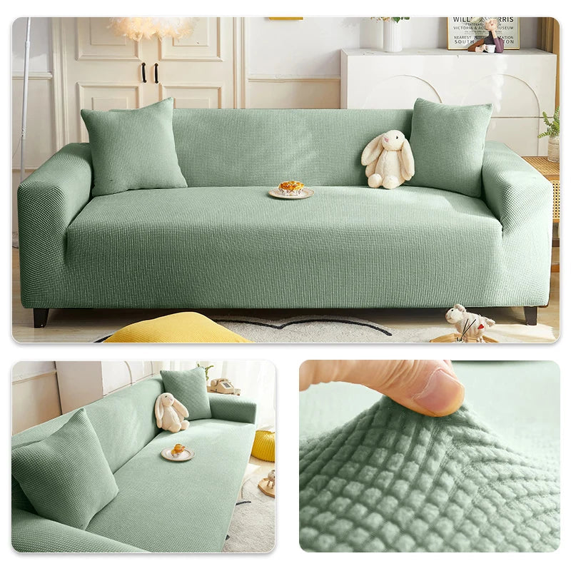 Solid Elastic Adjustable Sofa Cover,Non-slip Jacquard Corn Fleece Slipcover for Living Room Pet Anti-Scratch Dustproof Full Wrap