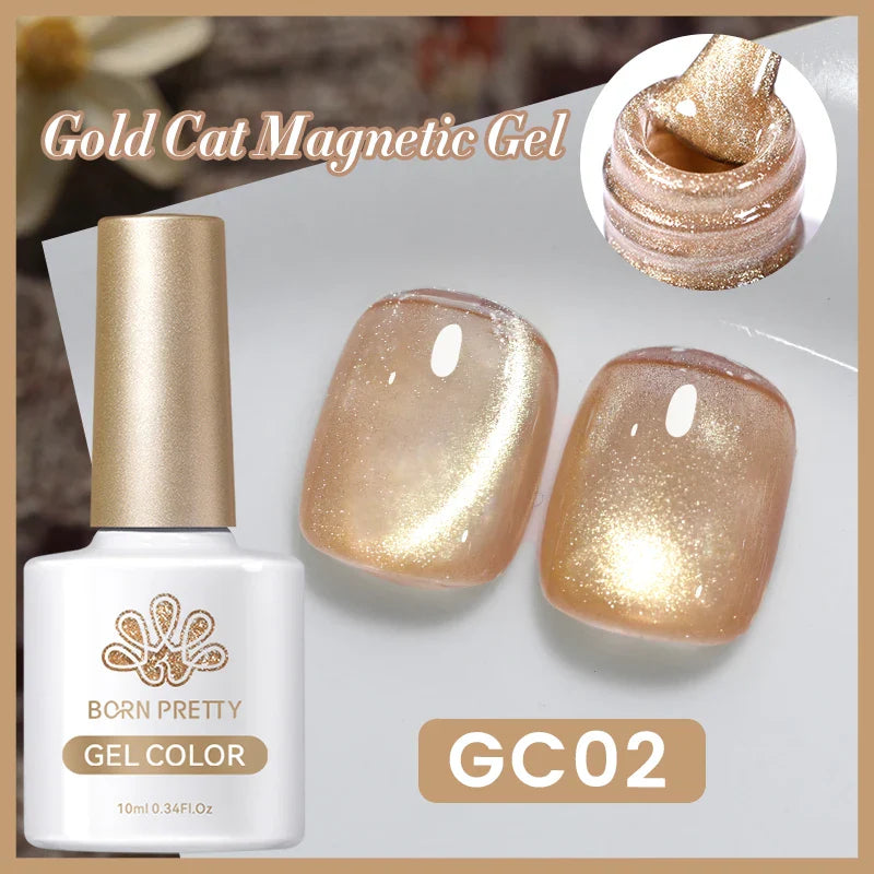 BORN PRETTY 10ml Black Glass Cat Magnetic Gel Nail Polish Ultra Shine Gold Silver Glitter Soak Off UV LED Gel Nail Art Varnish