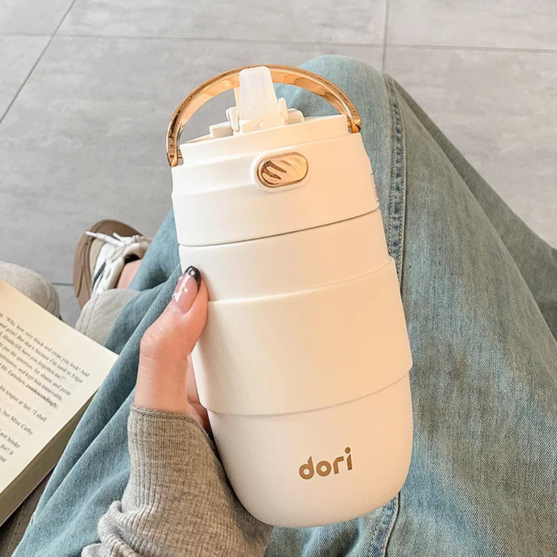 380ml Women's Small Thermal Water Bottle With Handle,Double-layer Stainless Steel Vacuum Flasks,Drinking set,Pocket Thermos Cup
