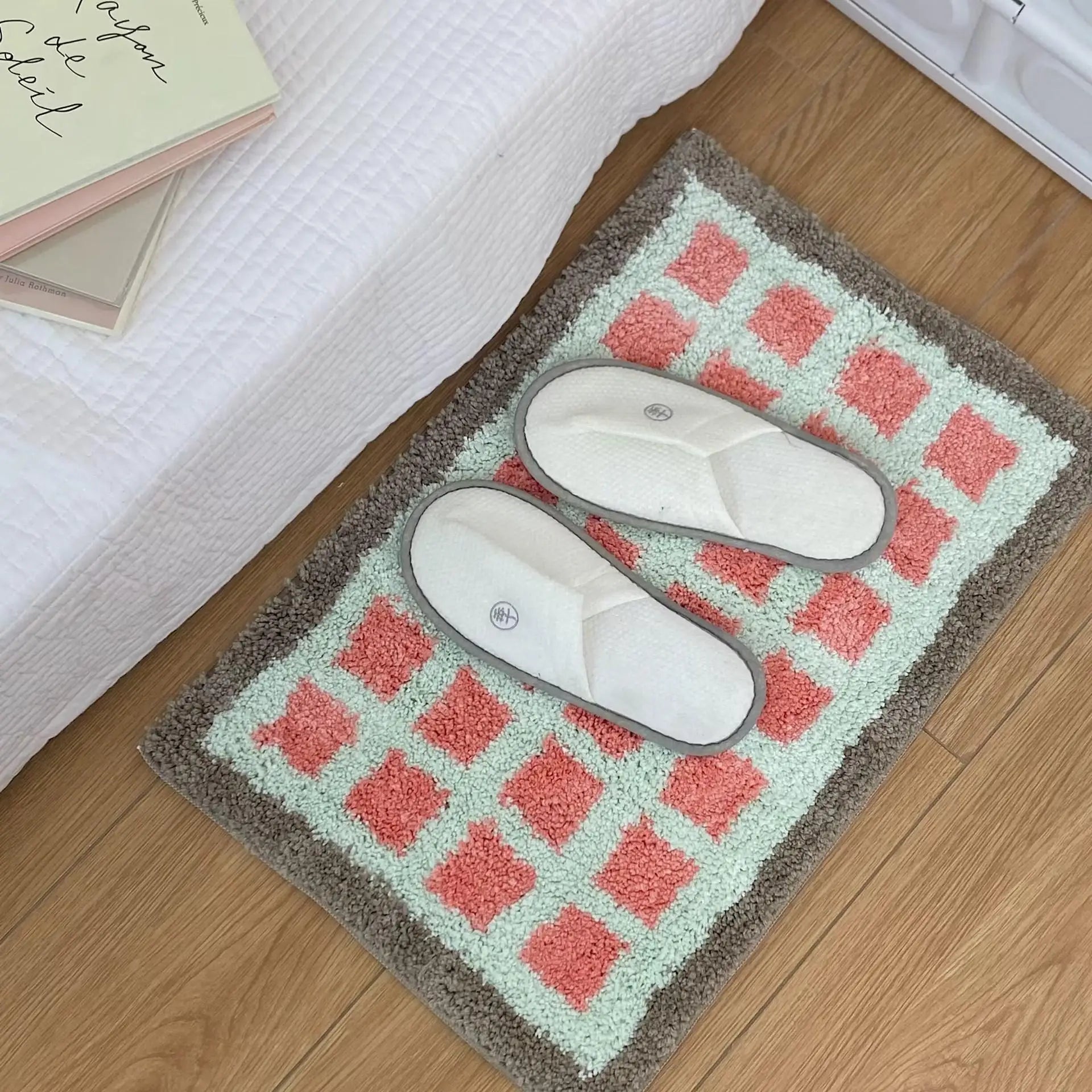 Cute Plaid Soft Tufted Carpet Ant-slip Rug Floor Mats Bathroom Absorbent Bathroom floor mat plush carpet toilet non-slip