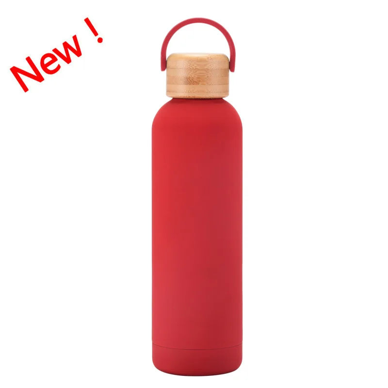 Sports Thermos Cup With Bamboo Lid And Handle,Stainless Steel Vacuum Flasks,Camping Gym Drinkware,Small Mouth Water Bottle,750ml