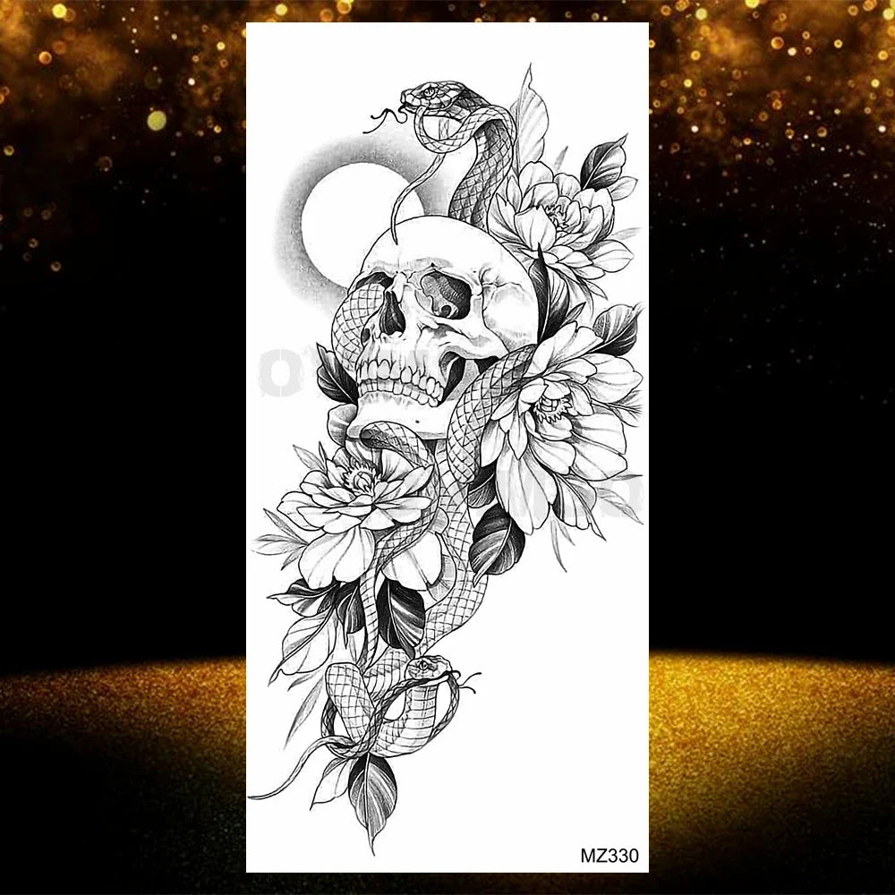 Realistic Black Rose Flower Temporary Tattoos Fake Waterproof Tatoo Body Art Arm Leg Floral Peony Bloosom Tattoo Stickers Makeup