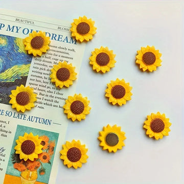 10PCS Oval-Shaped Plastic Sunflower Fridge Magnets for Kitchen & Dining Decor