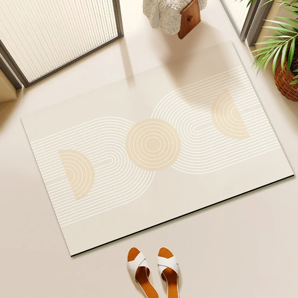 Abstract Geometric Line Art Bathroom Mat Soft Neutral Color Absorbent Non-Slip Quick Drying Home Entrance Floor Mat