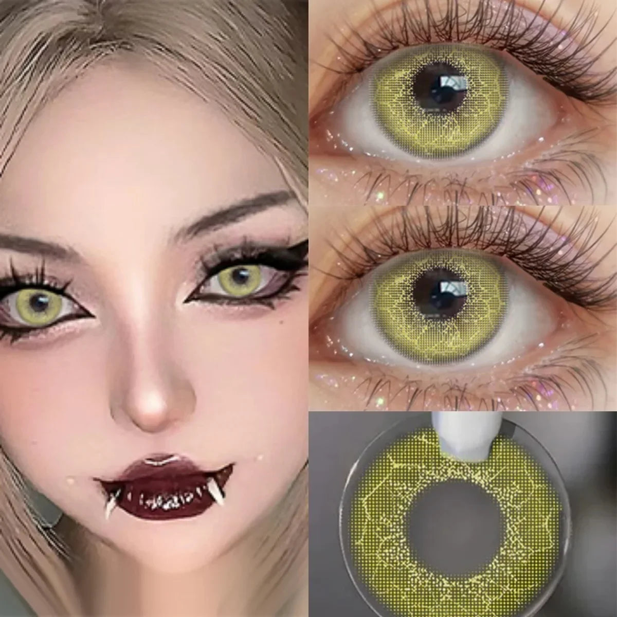 2 Pairs 6 Months Disposable Colored Contact Lenses Green Anime Cosplay Soft Contacts Lenses for Daily Party Eye Beauty