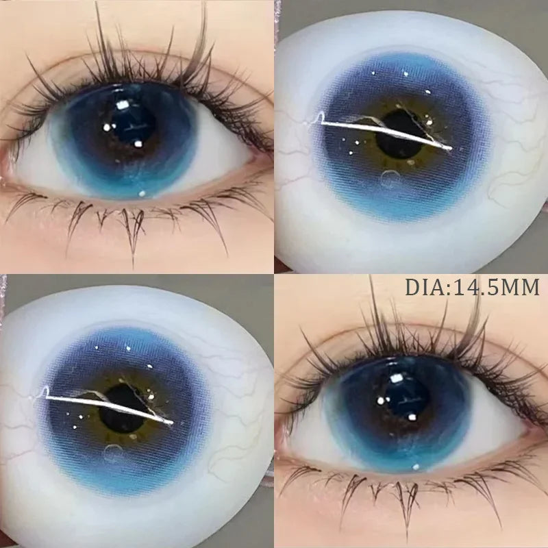 Blue Myopia Contact Lenses for Eyes Color Lenses Cosplay Natural Pupil Beauty Cosmetic Blue Contacts Yearly 2pcs/pair