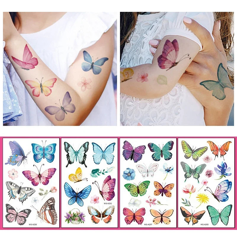 Butterfly Skin Tattoo Sticker False Tattoo Temporary Body Arm Face Makeup Tattoo Removable Butterfly Pattern Sticker for Childre