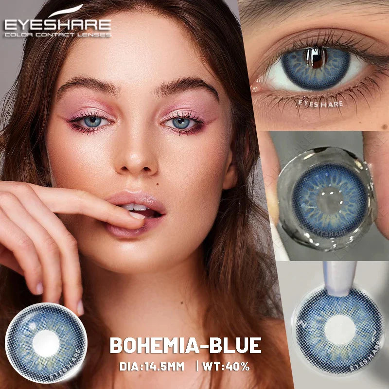 1Pair Blue Colored Contact Lenses Brown Soft Lenses Beauty Lenses for Eye Dark Blue Color Contact Eye Cosmetics Yearly Use
