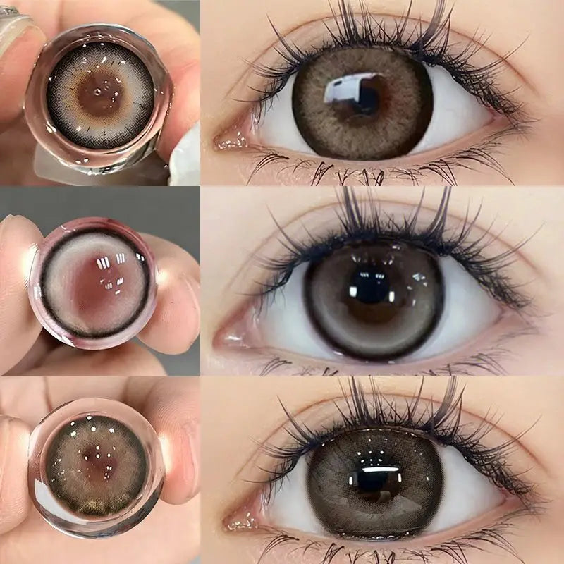 2pcs Big Eye Lenses Brown Lenses Contact Lenses for Eyes with Degree Prescription Black Beauty Pupils