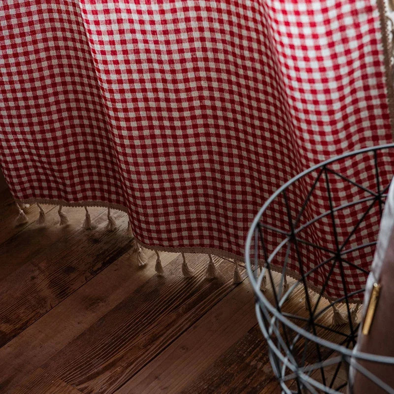 Red White Plaid Curtains Blackout Check Pattern Rod Pocket for Living Room Bedroom Christmas Decoration Semi Sheer Window Drapes