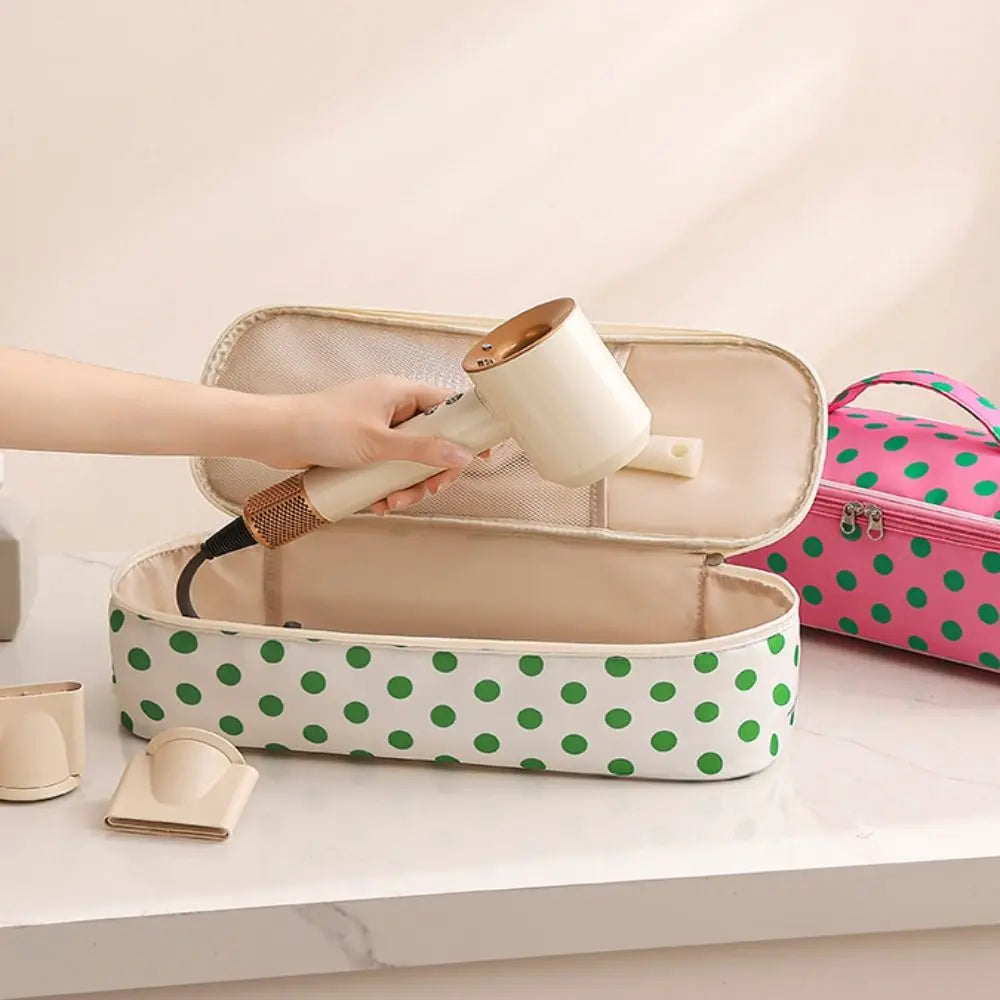 New Polka Dot Hair Dryer Storage Bag with Handle Large Capacity Makeup Bag Dustproof Portable Curler Storage Bag For Travel