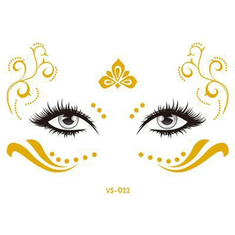 Glitter Stickers Face Tattoo Flash Gold Temporary Metalic Tattoos Waterproof Makeup Decals for Girls Party Music Festival