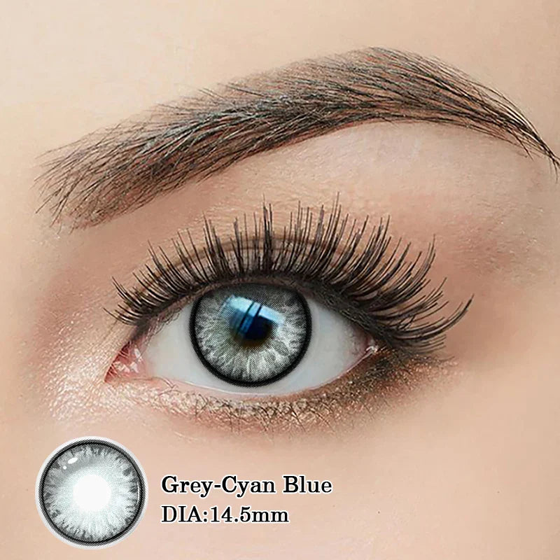 1pair New Colored Contact Lenses with Degree Blue Fashion Green Iris Series Lenses Yearly urban Gray  Make Up Yearly