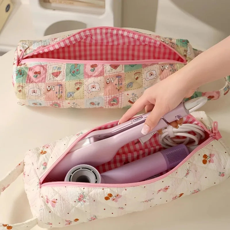 Storage Bag Large Capacity Polyester Material Portable Wear-resistant Portable Drum Hair Dryer Bag Floral Storage Bag