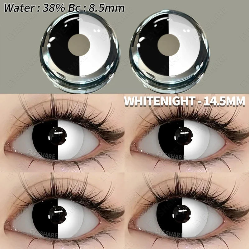 2pcs Cosplay Colored Contact Lenses Crazy White Contact Lenses Anime Black Eye Lenses Halloween Beauty Makeup Lens