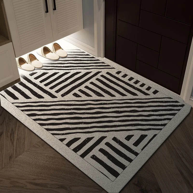 Black & White Geometric Wire Loop Entryway Mat Heavy Duty Non-Slip Door Rug