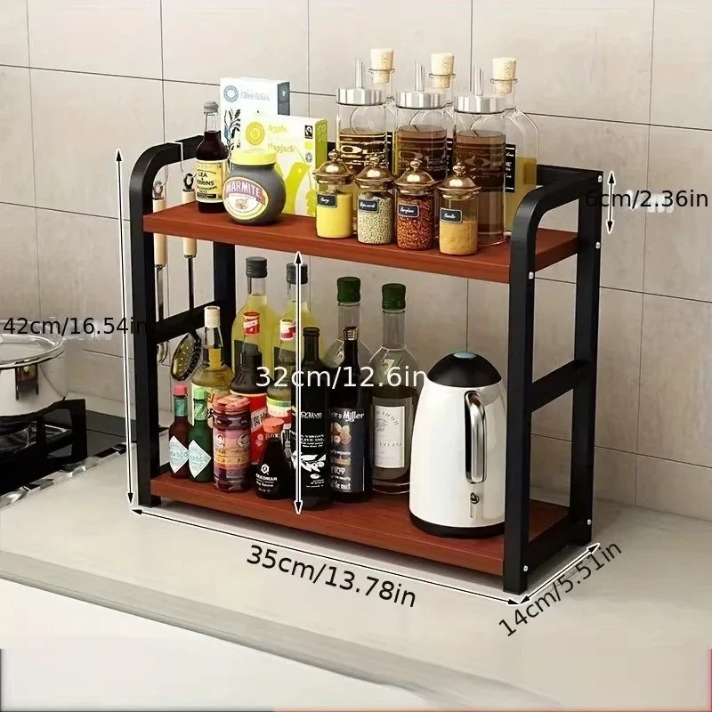 2-Tier Metal Countertop Shelf Space Saving Kitchen Seasoning Condiments Organizer Rack Rustproof Coffee Mugs Cup Storage Rack