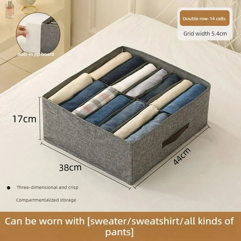 Household Clothes Storage Box Double Row Grid Fabric Storage Box Foldable Drawer Style Wardrobe Portable Storage Layered Storage