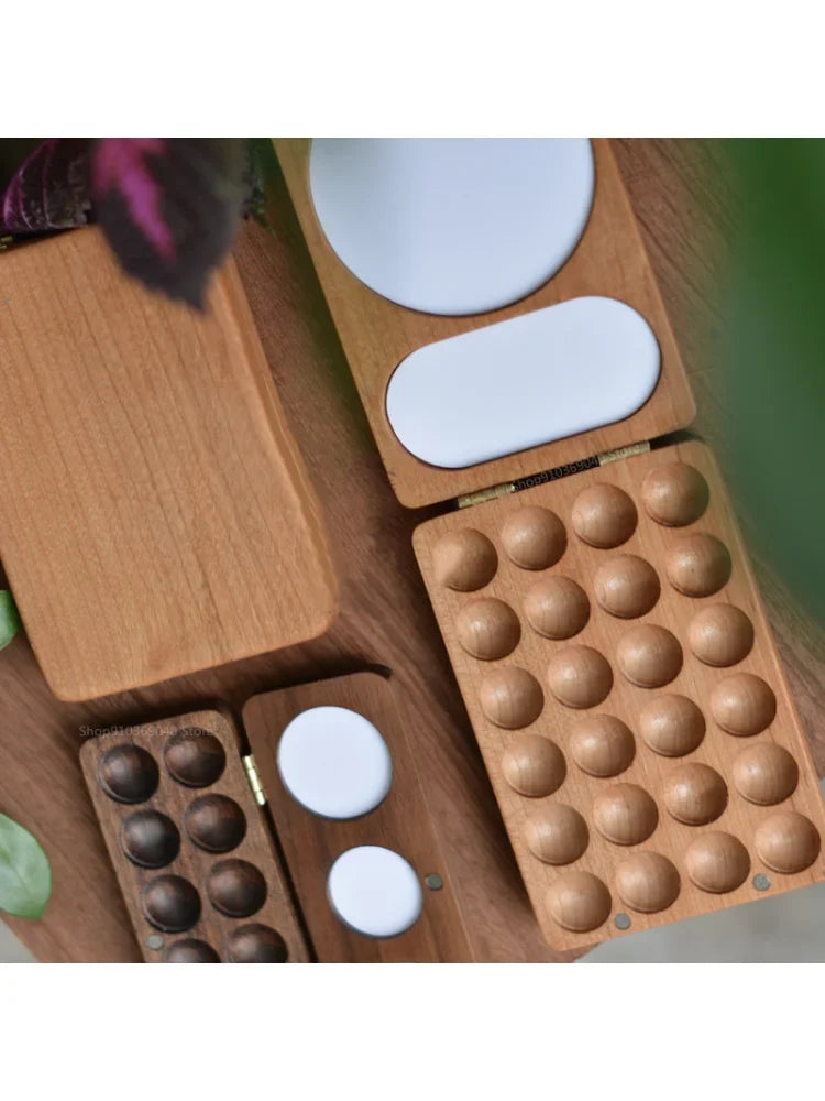 1pcs Portable Wooden Handmade Watercolor Paint Box Empty Box Mini Black Walnut/cherry Paint Palette Painting Supplies