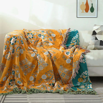 Textile City Cotton Gauze Flower Language Tassel Sofa Towel Double-sided Four Season Sofa Cover European Style Blanket Towel