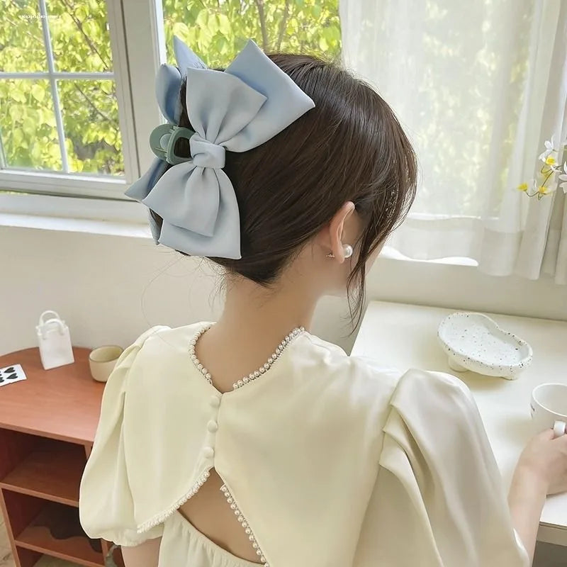 Cute double-sided hair accessory shark clip oversized bow satin French style fresh three-dimensional princess bow temperament
