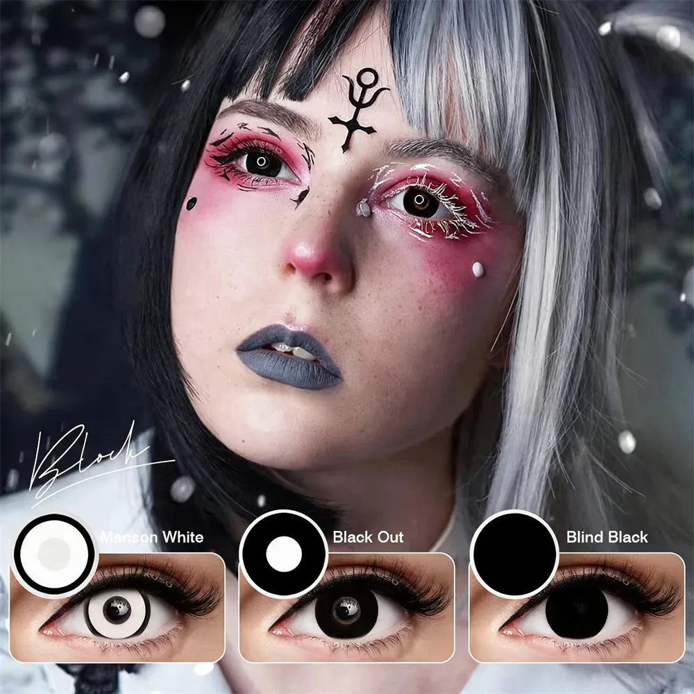 Color Contacts Contact Lenses Lens Halloween Cosplay Anime White Purple Cyan Red Blind Crazy Mesh Coser 2Pcs 1 Y