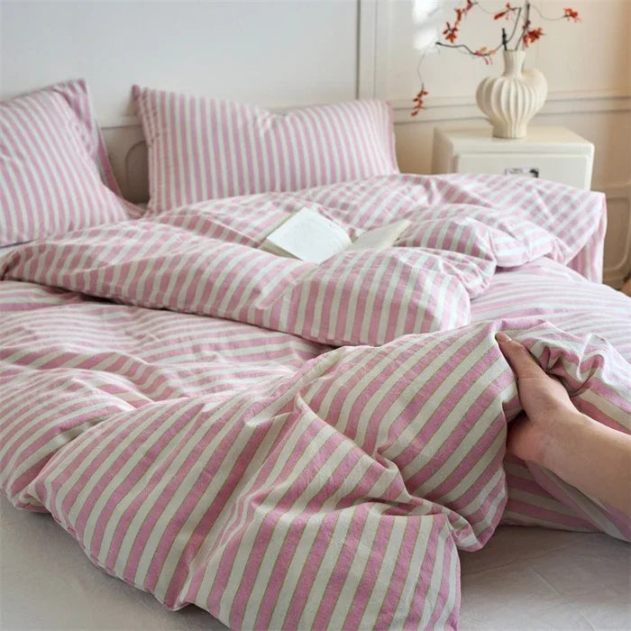 Minimalist Striped 100% Cotton Washed Cotton Bedding Set