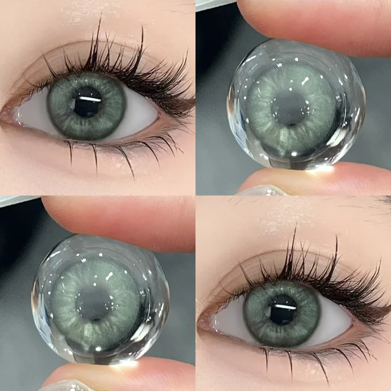 2pcs/Pair Color Contact Lenses Myopia Green Real looking Yearly Colored Lens Natural Dioptric Eye with Shimmer Degree Mill Creek