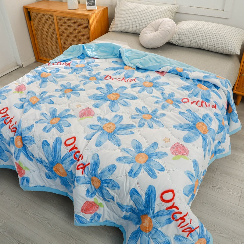 Daisy Print Spring Summer Quilt Queen Mechanical Wash Comfortable Comforter Single Double Blanket Quilts for Children Adults