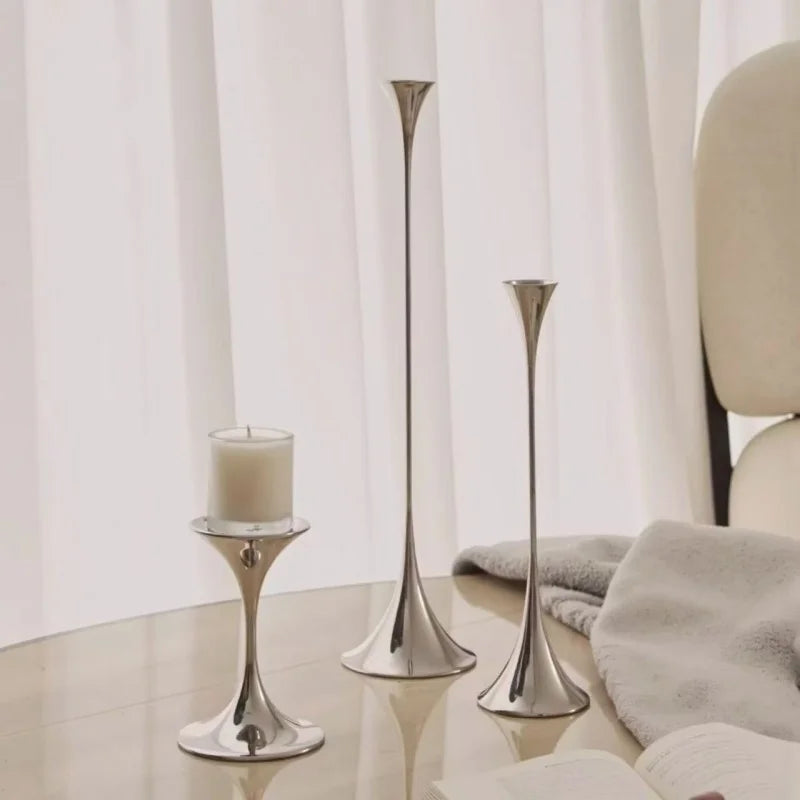 Silver Candlestick,Wedding Party Christmas Festival Dining Table Decor,Home Metal Candle Holder Photo Prop