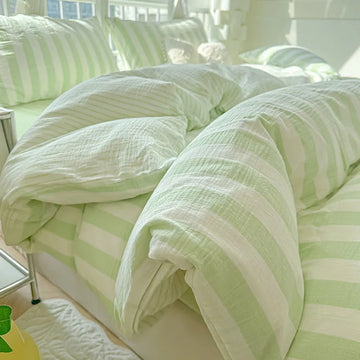 Japanese Ins Stripe Bedding Set Simple Two-Tone Contrast Sheet Kit with Quilt Cover Comfort Bed Decoration for Student Dorm