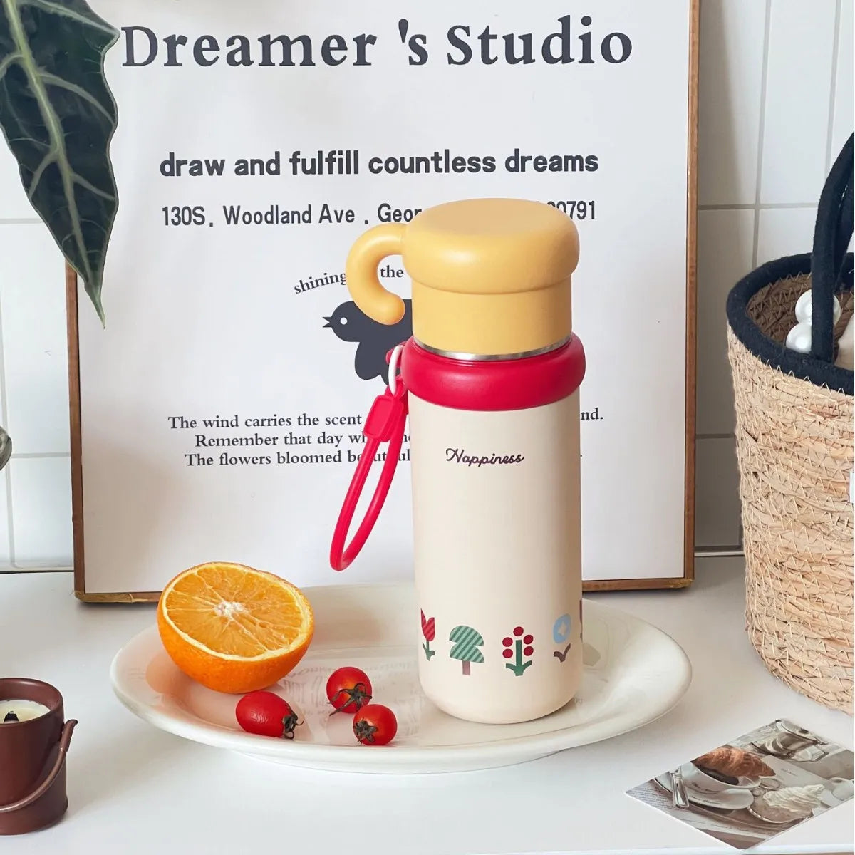 Cute Insulated Stainless Steel Liner Water Bottle, 500ml Drinking Cup & Spout Portable Heat-Resistant Food Grade for Kids