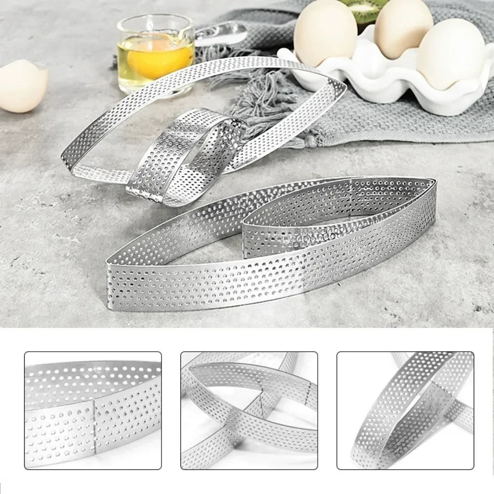 10PCS Fan-Shaped Pastry Rings Stainless Steel perforate non-stick Cake Mousse Tart Ring profession French Pastry Baking Tools