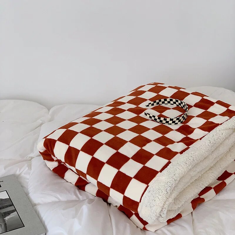 Textile City Nordic Style Checkerboard Blanket Thickened Casual Sofa Nap Throw Air Conditioning Plaid Home Decorate for Winter