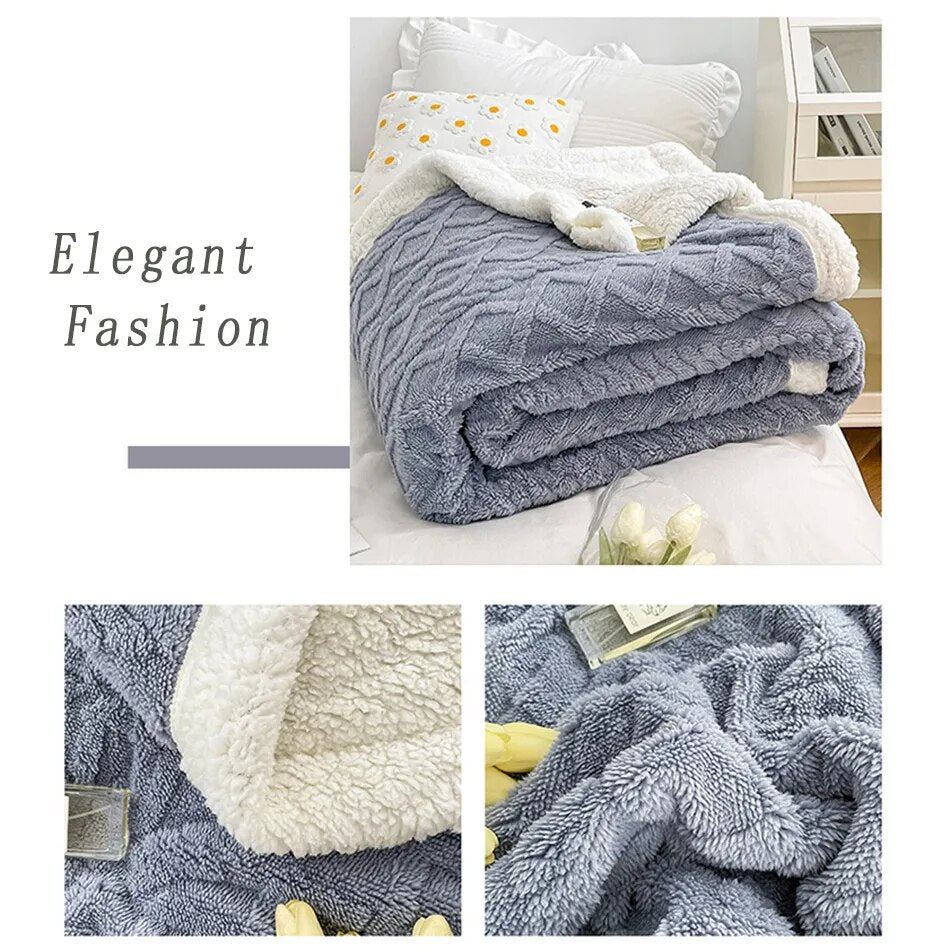 Thick Bed Blanket Double Layer New Winter Lamb Fleece Blanket Home Warm Sherpa Soft Sofa Cover Throw Newborn Wrap Kids Bedspread