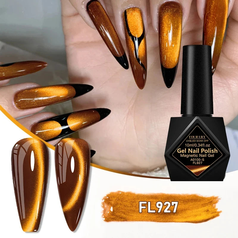 10ml Golden Gems Cat Magnetic Gel Nail Polish Gold Light Magnetic Semi Permanent Soak Off UV LED Gel Varnish Nail Supplies DIY