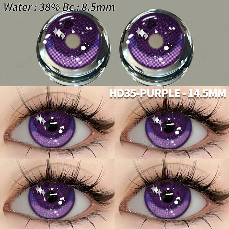 Colored Contact Lenses 2pcs Purple Contact Lenses Anime Cosplay Contact Eye Lenses Halloween Beauty Makeup Color Lens