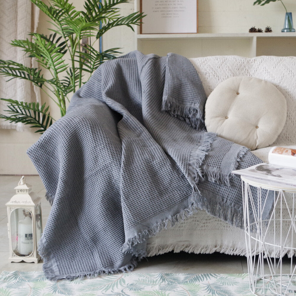 Home Hotel Pure Cotton Bedding Office Sofa Knitted Cover Blanket With Tassel Tapestry For Bed Airplane Travel Decor Blankets