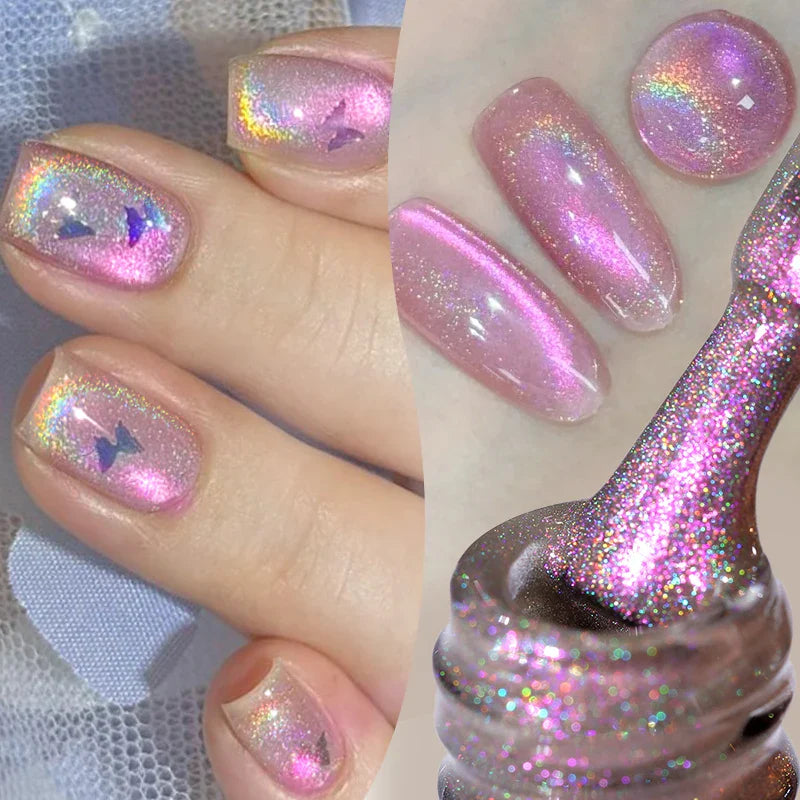 Pink Light Flow Cat Magnetic Gel Nail Polish 10ml Holographics Shining Line Magnetic Long Lasting DIY Salon Varinsh