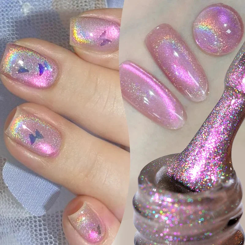 Pink Light Flow Cat Magnetic Gel Nail Polish 10ml Holographics Shining Line Magnetic Long Lasting DIY Salon Varinsh