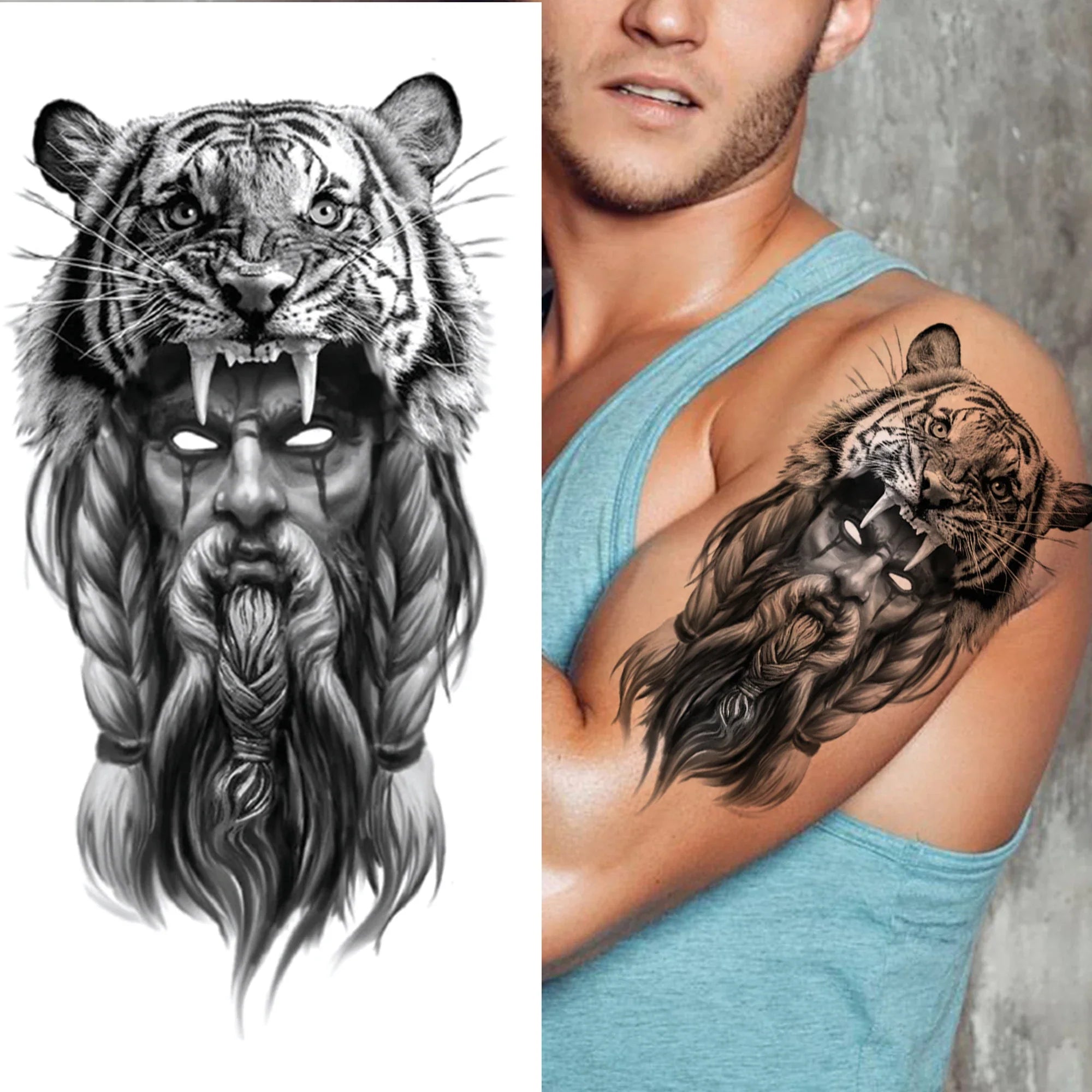 Waterproof Temporary Tattoo Sticker Lion Family Flash Tatto Tiger Wolf Moon Crown Flower Body Art Arm Fake Tatoo Men Women